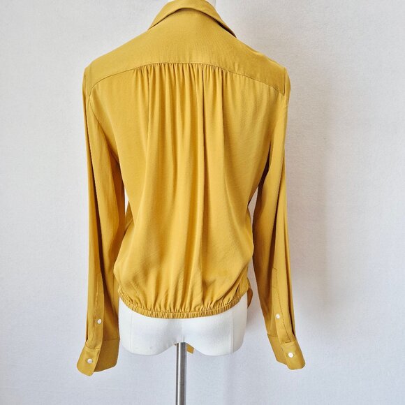 Theory Silk Blend Chiffon Tie-Front Button-Up Shirt Pocket Long Sleeve Yellow - Picture 6 of 13
